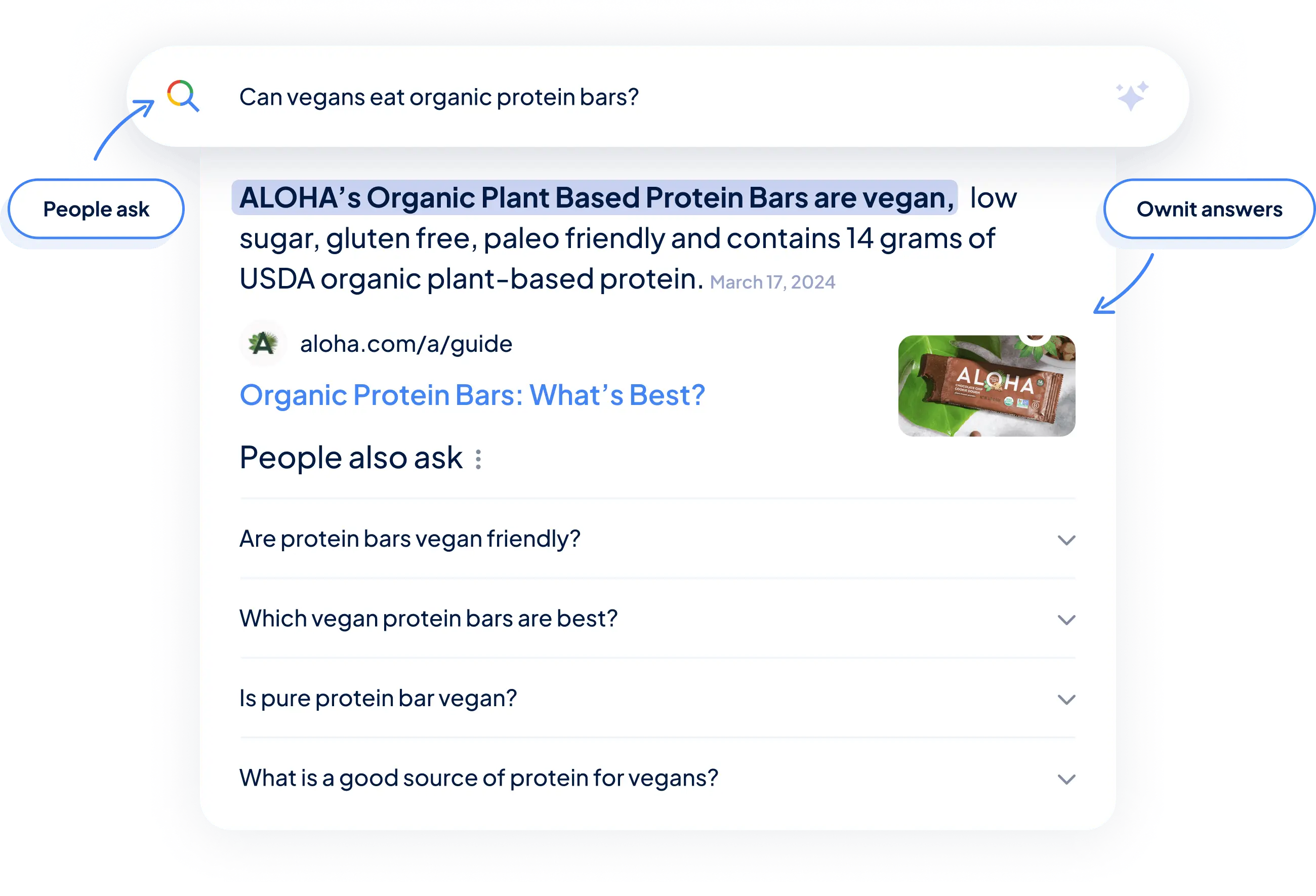 a screenshot of a google search result that says can vegans eat organic protein bars