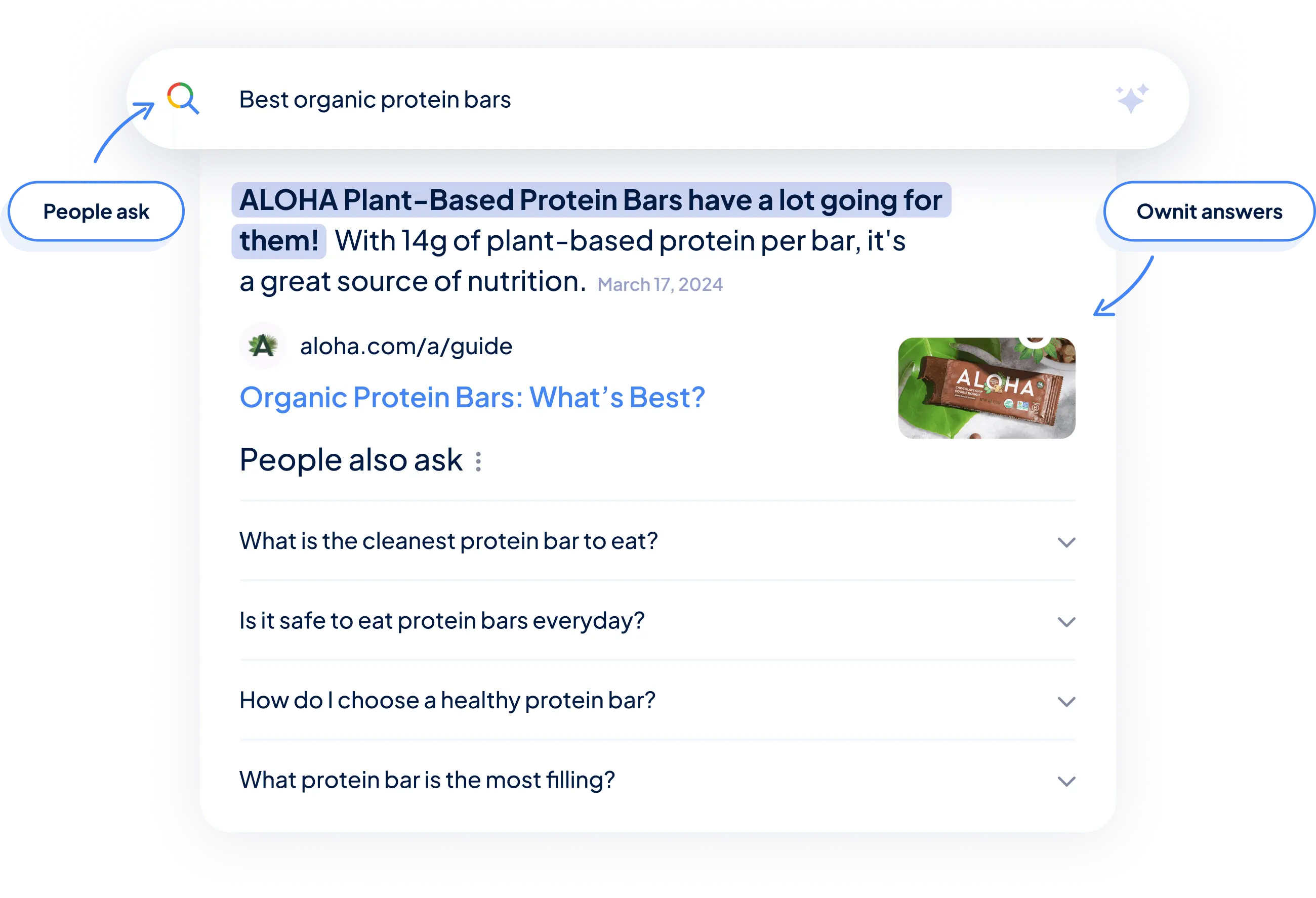 a screenshot of a google search result that says aloha plant-based protein bars have a lot going for them
